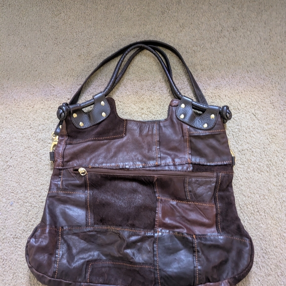 Pietro Alessandro Patchwork Leather Slouchy Boho Brown Relaxed Fall Vibe Handbag - Picture 3 of 12